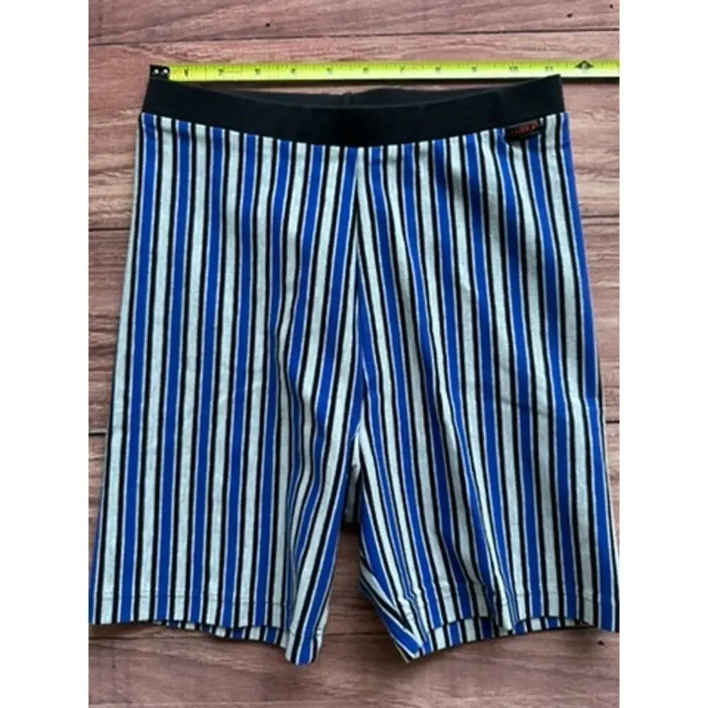 Vintage 80s 90s Marika Blue Striped Coolmax Bike Shorts High Waist M